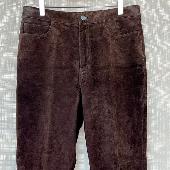 Vintage Pants - Vintage 100%Genuine Suede Pant Luxurious Deep Brown Straight Leg High Waist